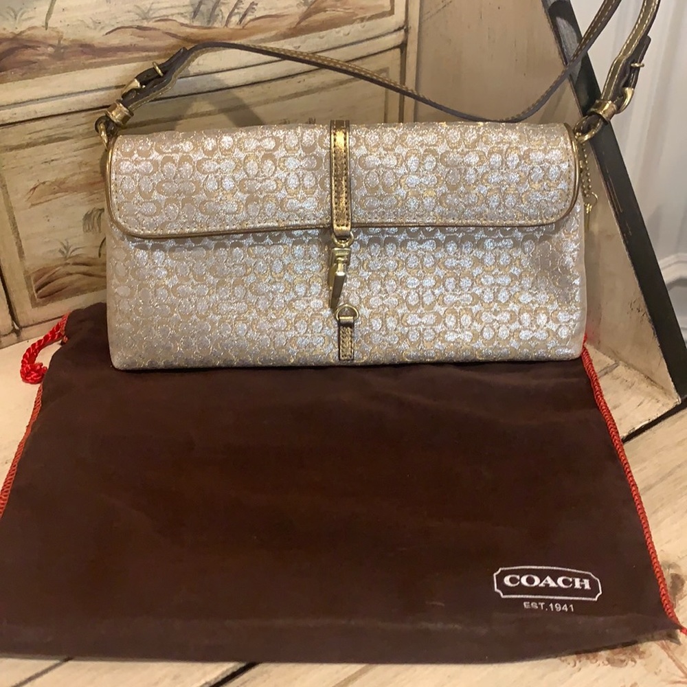 Gold and silver coach pochette